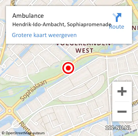 Locatie op kaart van de 112 melding: Ambulance Hendrik-Ido-Ambacht, Sophiapromenade op 22 december 2020 12:03