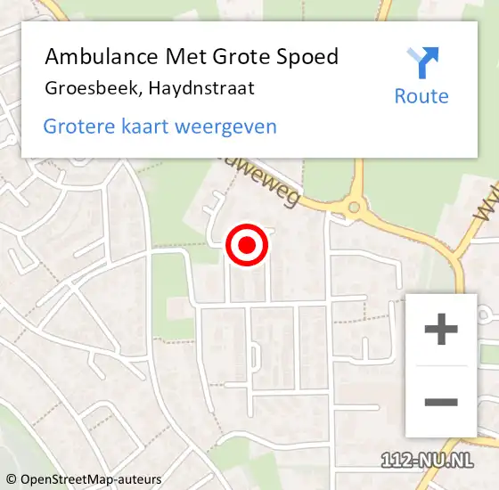 Locatie op kaart van de 112 melding: Ambulance Met Grote Spoed Naar Groesbeek, Haydnstraat op 22 december 2020 13:25