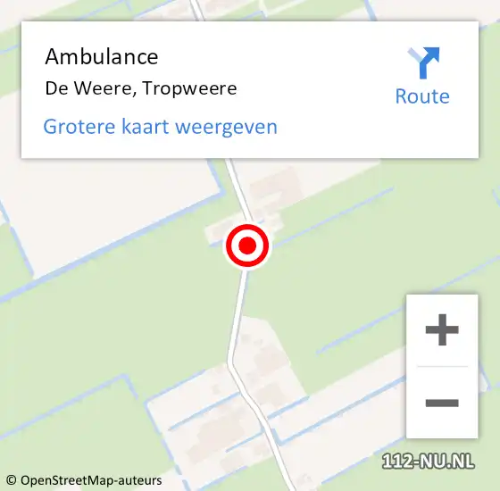 Locatie op kaart van de 112 melding: Ambulance De Weere, Tropweere op 22 december 2020 14:16