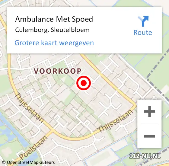 Locatie op kaart van de 112 melding: Ambulance Met Spoed Naar Culemborg, Sleutelbloem op 22 december 2020 14:16