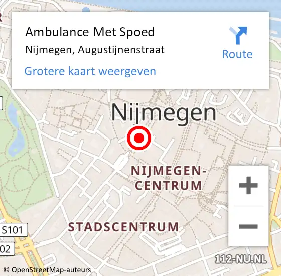 Locatie op kaart van de 112 melding: Ambulance Met Spoed Naar Nijmegen, Augustijnenstraat op 22 december 2020 14:51