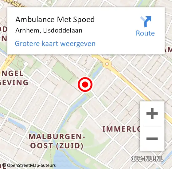 Locatie op kaart van de 112 melding: Ambulance Met Spoed Naar Arnhem, Lisdoddelaan op 22 december 2020 15:06