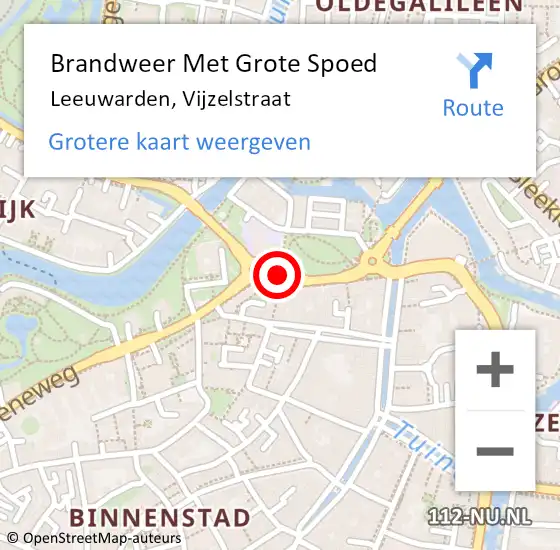 Locatie op kaart van de 112 melding: Brandweer Met Grote Spoed Naar Leeuwarden, Vijzelstraat op 22 december 2020 15:22