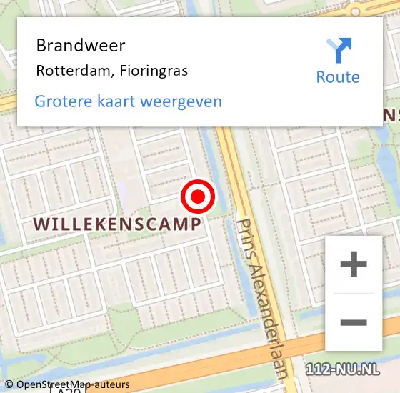 Locatie op kaart van de 112 melding: Brandweer Rotterdam, Fioringras op 22 december 2020 15:48