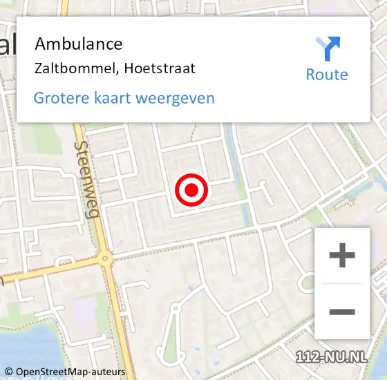 Locatie op kaart van de 112 melding: Ambulance Zaltbommel, Hoetstraat op 22 december 2020 15:49