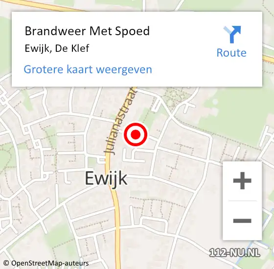 Locatie op kaart van de 112 melding: Brandweer Met Spoed Naar Ewijk, De Klef op 22 december 2020 16:38