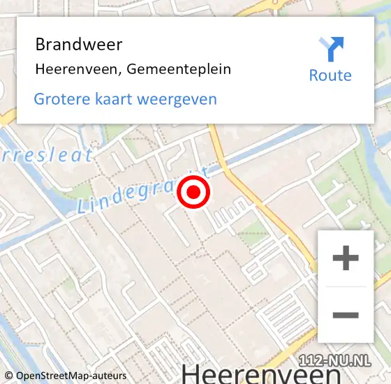 Locatie op kaart van de 112 melding: Brandweer Heerenveen, Gemeenteplein op 22 december 2020 18:19