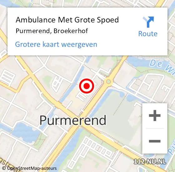 Locatie op kaart van de 112 melding: Ambulance Met Grote Spoed Naar Purmerend, Broekerhof op 22 december 2020 19:23