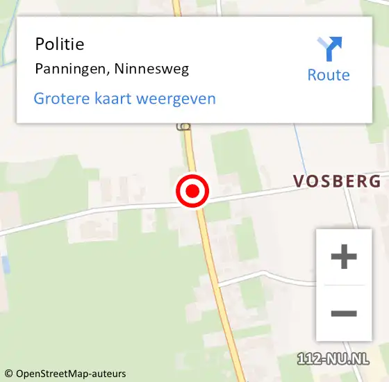 Locatie op kaart van de 112 melding: Politie Panningen, Ninnesweg op 22 december 2020 22:07