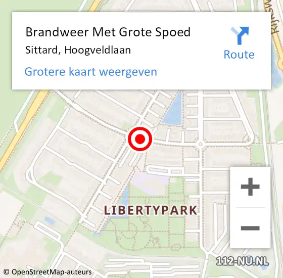 Locatie op kaart van de 112 melding: Brandweer Met Grote Spoed Naar Sittard, Hoogveldlaan op 22 december 2020 22:20