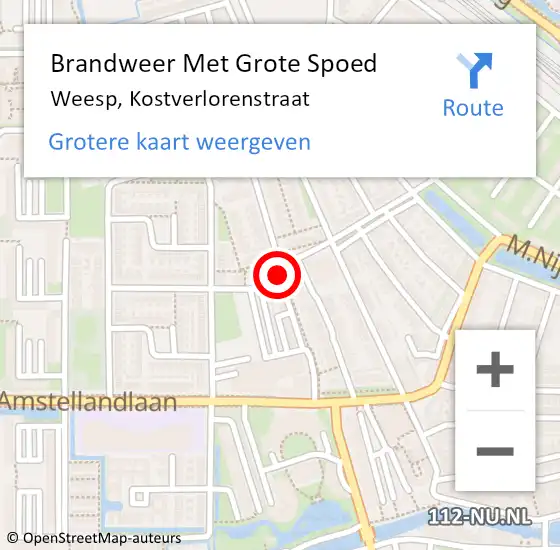 Locatie op kaart van de 112 melding: Brandweer Met Grote Spoed Naar Weesp, Kostverlorenstraat op 22 december 2020 22:22