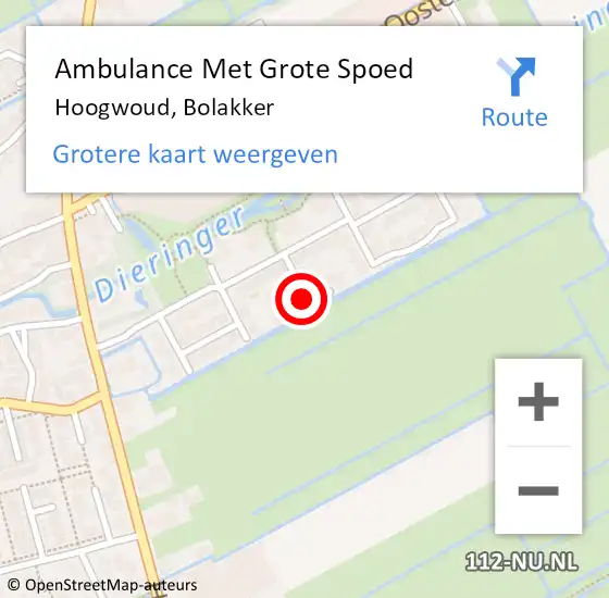 Locatie op kaart van de 112 melding: Ambulance Met Grote Spoed Naar Hoogwoud, Bolakker op 23 december 2020 00:49
