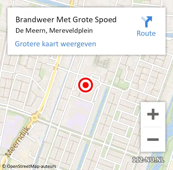 Locatie op kaart van de 112 melding: Brandweer Met Grote Spoed Naar De Meern, Mereveldplein op 23 december 2020 07:11