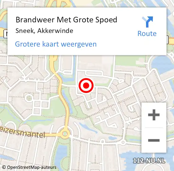 Locatie op kaart van de 112 melding: Brandweer Met Grote Spoed Naar Sneek, Akkerwinde op 23 december 2020 11:21