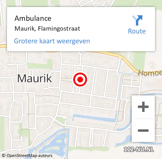 Locatie op kaart van de 112 melding: Ambulance Maurik, Flamingostraat op 23 december 2020 13:15