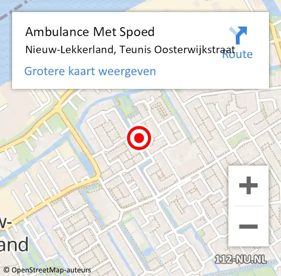 Locatie op kaart van de 112 melding: Ambulance Met Spoed Naar Nieuw-Lekkerland, Teunis Oosterwijkstraat op 23 december 2020 15:06