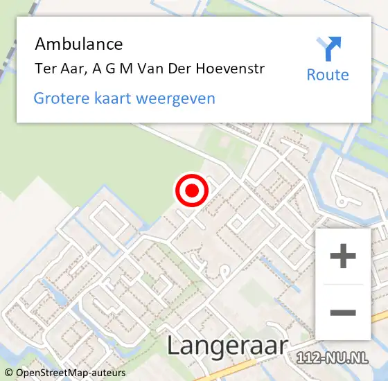 Locatie op kaart van de 112 melding: Ambulance Ter Aar, A G M Van Der Hoevenstr op 28 mei 2014 11:38