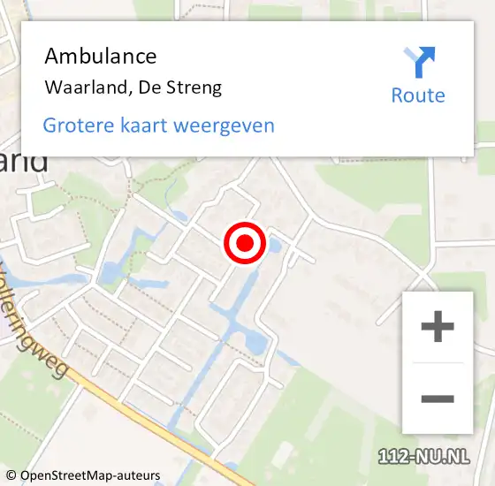 Locatie op kaart van de 112 melding: Ambulance Waarland, De Streng op 23 december 2020 16:26