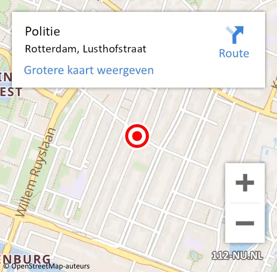 Locatie op kaart van de 112 melding: Politie Rotterdam, Lusthofstraat op 23 december 2020 18:36