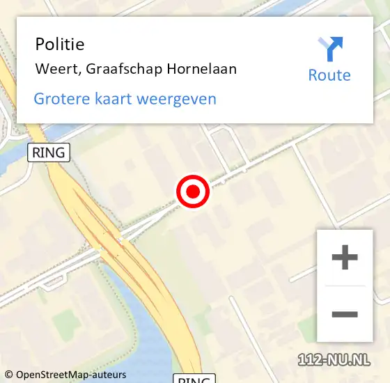 Locatie op kaart van de 112 melding: Politie Weert, Graafschap Hornelaan op 23 december 2020 19:12