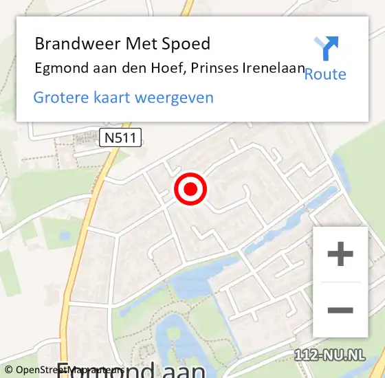 Locatie op kaart van de 112 melding: Brandweer Met Spoed Naar Egmond aan den Hoef, Prinses Irenelaan op 23 december 2020 21:51