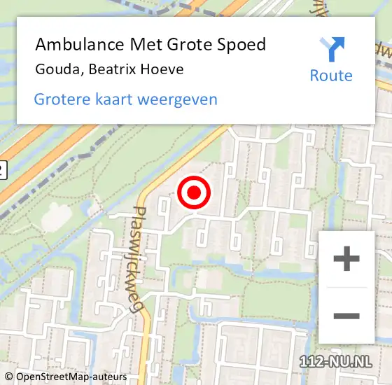 Locatie op kaart van de 112 melding: Ambulance Met Grote Spoed Naar Gouda, Beatrix Hoeve op 23 december 2020 22:21