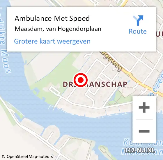 Locatie op kaart van de 112 melding: Ambulance Met Spoed Naar Maasdam, van Hogendorplaan op 24 december 2020 13:30