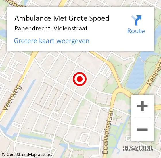 Locatie op kaart van de 112 melding: Ambulance Met Grote Spoed Naar Papendrecht, Violenstraat op 24 december 2020 15:03