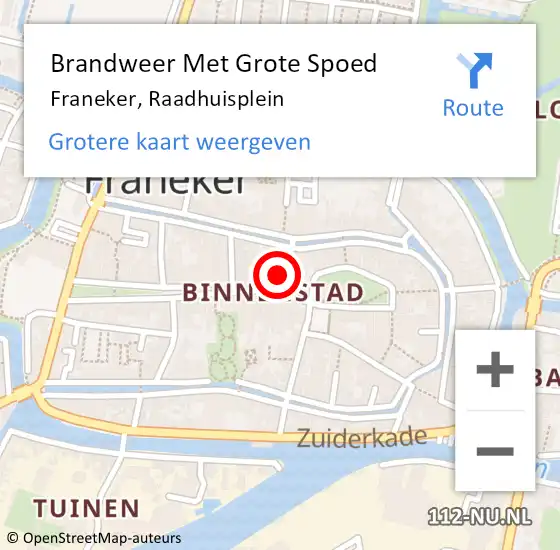 Locatie op kaart van de 112 melding: Brandweer Met Grote Spoed Naar Franeker, Raadhuisplein op 24 december 2020 15:25