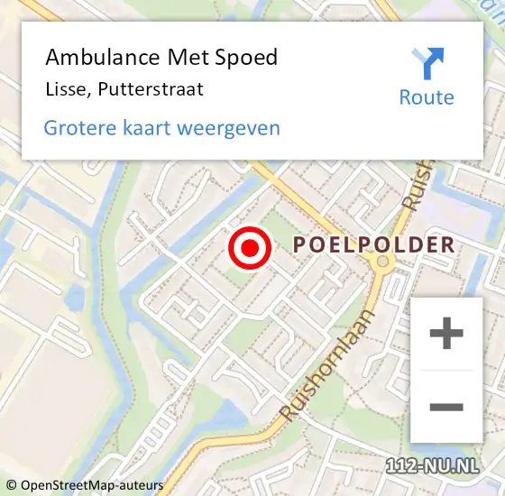 Locatie op kaart van de 112 melding: Ambulance Met Spoed Naar Lisse, Putterstraat op 24 december 2020 18:04