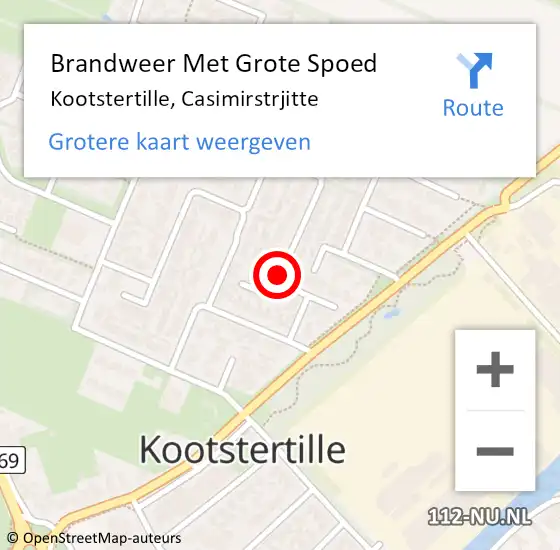 Locatie op kaart van de 112 melding: Brandweer Met Grote Spoed Naar Kootstertille, Casimirstrjitte op 24 december 2020 19:12