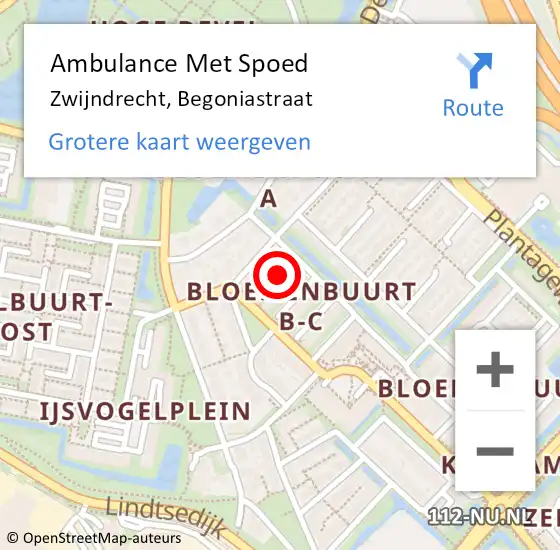 Locatie op kaart van de 112 melding: Ambulance Met Spoed Naar Zwijndrecht, Begoniastraat op 24 december 2020 19:21