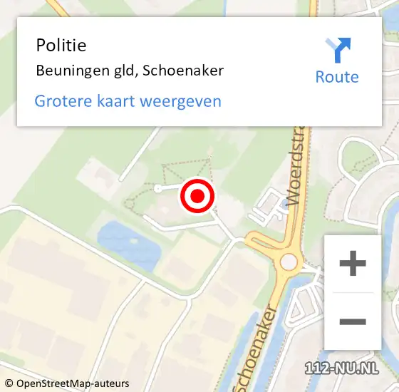 Locatie op kaart van de 112 melding: Politie Beuningen gld, Schoenaker op 24 december 2020 21:40