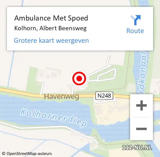 Locatie op kaart van de 112 melding: Ambulance Met Spoed Naar Kolhorn, Albert Beensweg op 24 december 2020 22:21