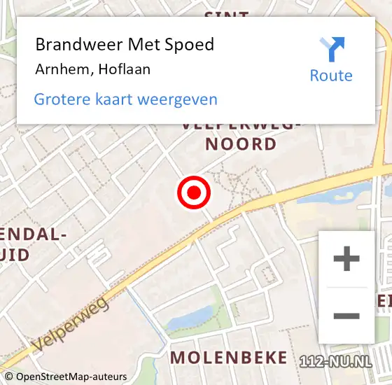 Locatie op kaart van de 112 melding: Brandweer Met Spoed Naar Arnhem, Hoflaan op 24 december 2020 22:32