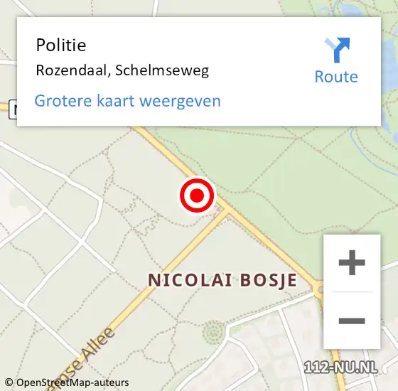 Locatie op kaart van de 112 melding: Politie Rozendaal, Schelmseweg op 25 december 2020 00:57