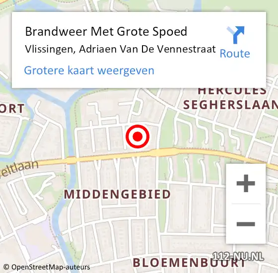 Locatie op kaart van de 112 melding: Brandweer Met Grote Spoed Naar Vlissingen, Adriaen Van De Vennestraat op 25 december 2020 07:25