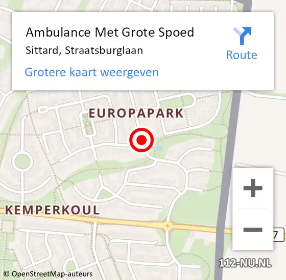 Locatie op kaart van de 112 melding: Ambulance Met Grote Spoed Naar Sittard, Straatsburglaan op 25 december 2020 12:51