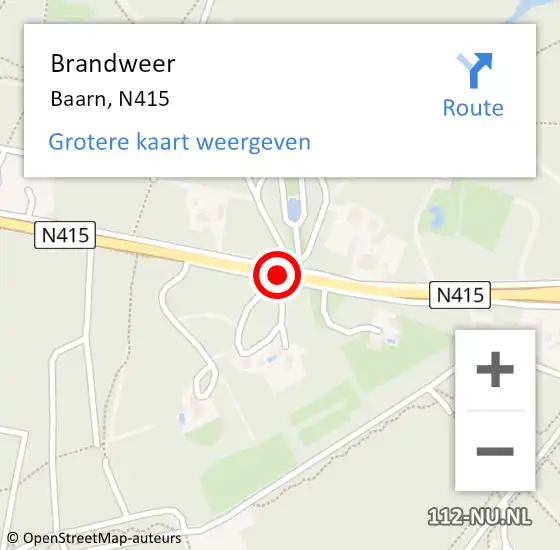 Locatie op kaart van de 112 melding: Brandweer Baarn, N415 op 25 december 2020 13:30