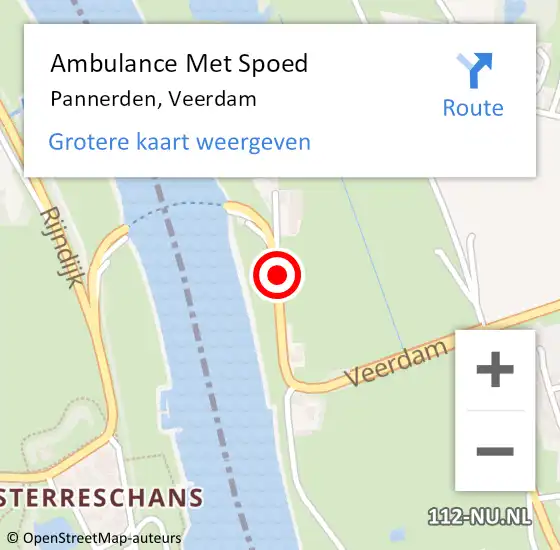 Locatie op kaart van de 112 melding: Ambulance Met Spoed Naar Pannerden, Veerdam op 25 december 2020 16:40