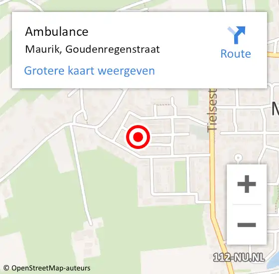 Locatie op kaart van de 112 melding: Ambulance Maurik, Goudenregenstraat op 25 december 2020 18:18