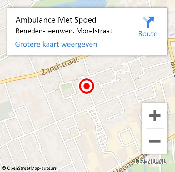 Locatie op kaart van de 112 melding: Ambulance Met Spoed Naar Beneden-Leeuwen, Morelstraat op 25 december 2020 19:38