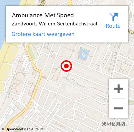 Locatie op kaart van de 112 melding: Ambulance Met Spoed Naar Zandvoort, Willem Gertenbachstraat op 25 december 2020 20:25