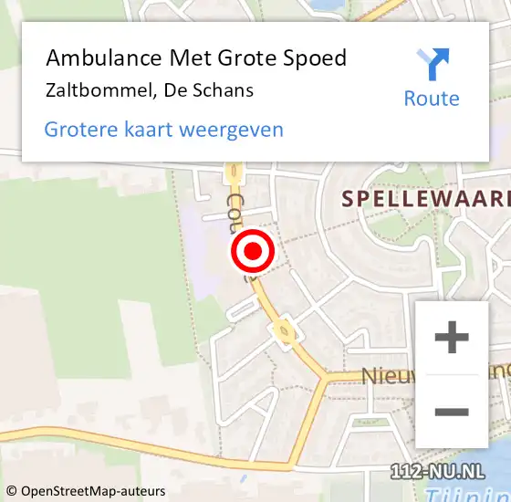Locatie op kaart van de 112 melding: Ambulance Met Grote Spoed Naar Zaltbommel, De Schans op 25 december 2020 21:45