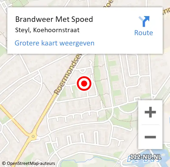 Locatie op kaart van de 112 melding: Brandweer Met Spoed Naar Steyl, Koehoornstraat op 25 december 2020 22:14