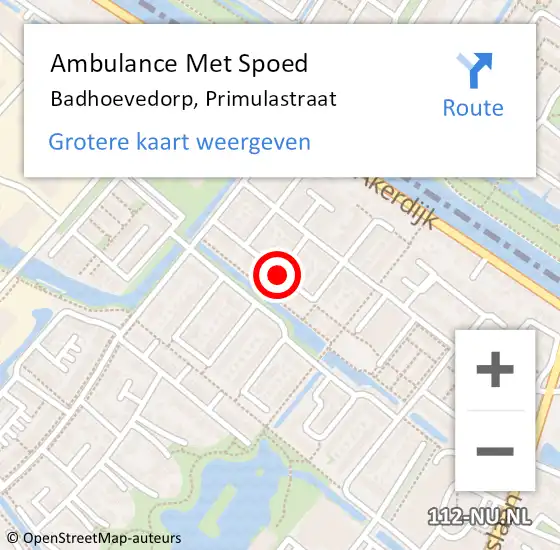 Locatie op kaart van de 112 melding: Ambulance Met Spoed Naar Badhoevedorp, Primulastraat op 25 december 2020 22:46