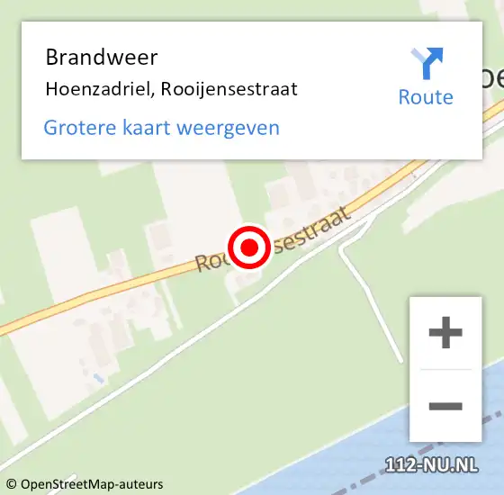 Locatie op kaart van de 112 melding: Brandweer Hoenzadriel, Rooijensestraat op 26 december 2020 08:41