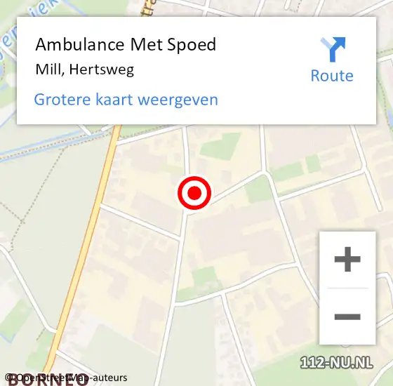 Locatie op kaart van de 112 melding: Ambulance Met Spoed Naar Mill, Hertsweg op 28 mei 2014 15:40