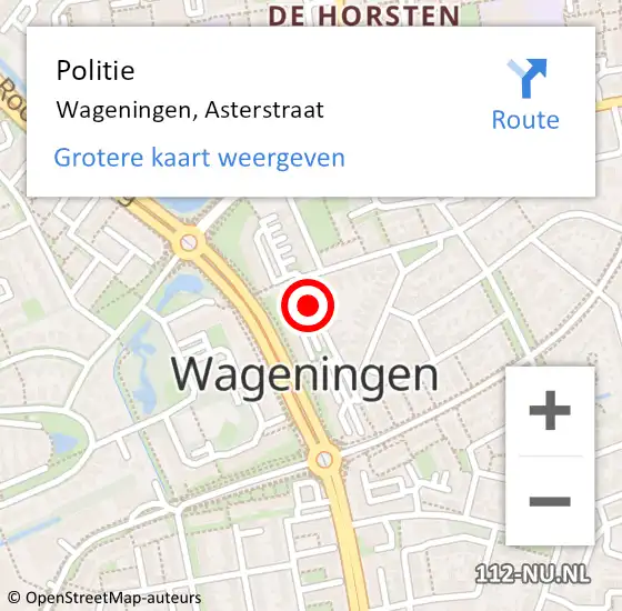 Locatie op kaart van de 112 melding: Politie Wageningen, Asterstraat op 26 december 2020 12:49