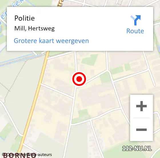 Locatie op kaart van de 112 melding: Politie Mill, Hertsweg op 28 mei 2014 15:45